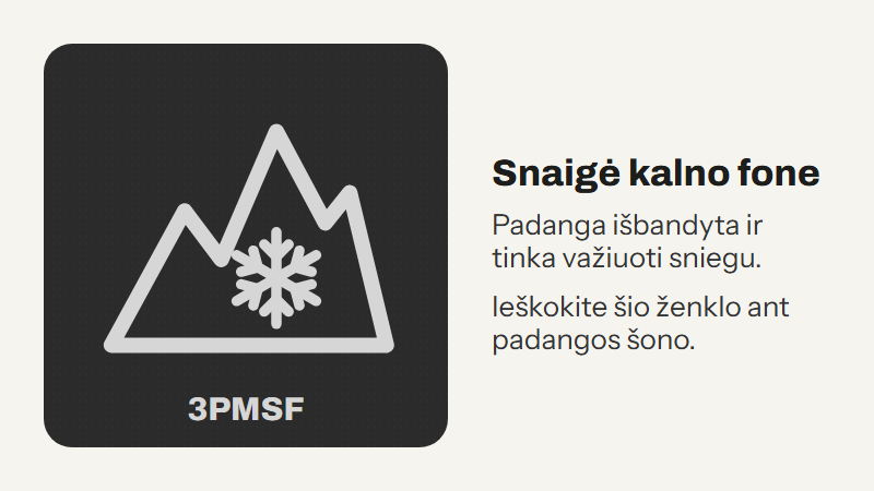 3PMSF ženklas: snaigė kalno fone ant padangos šono